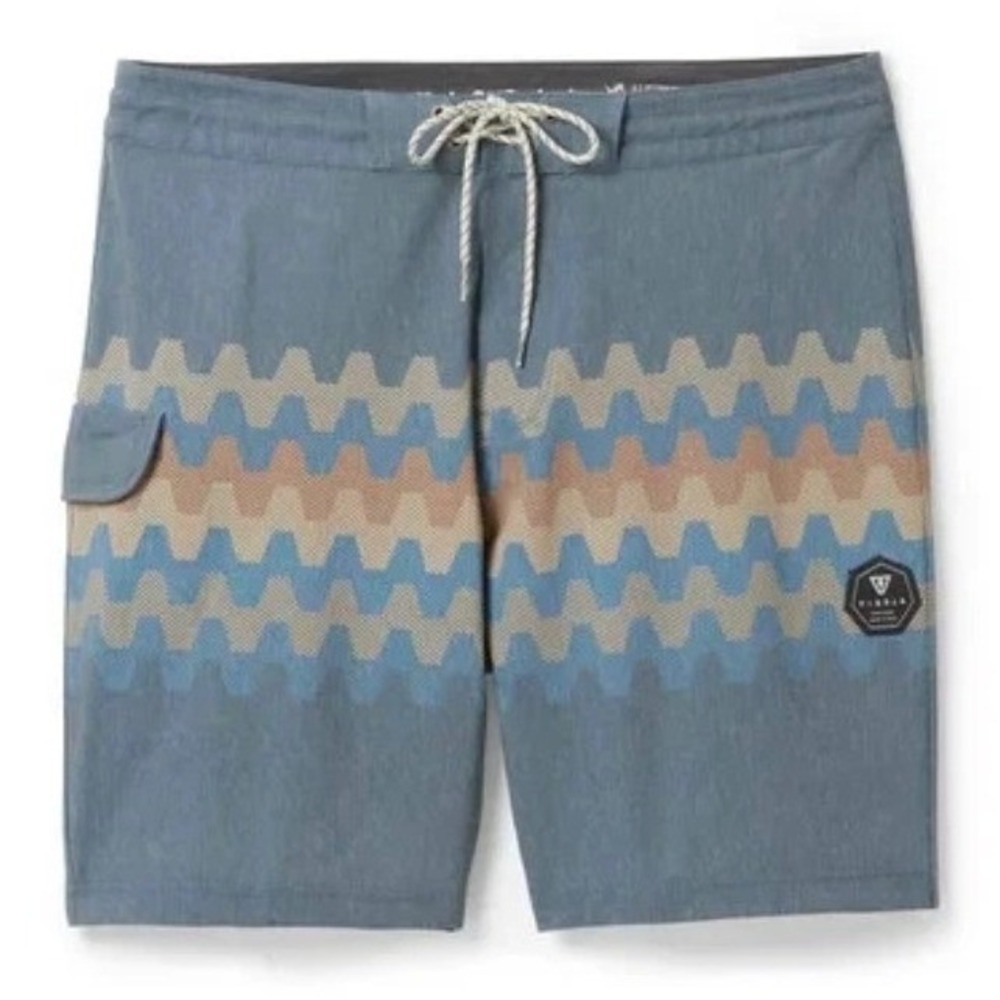 NWT Vissla Wago Men's Surf Board Shorts Dark Denim Wavy Pattern Size 30 Beach